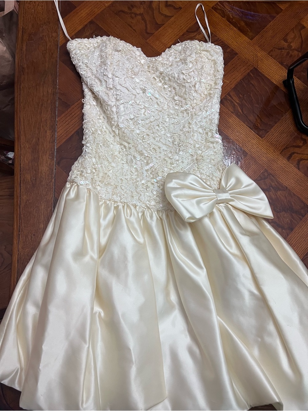 Scarlett Ivory Satin & Lace Party Dress with Bow